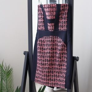 Maje Black & Pink Jacquard Strapless Dress NWOT